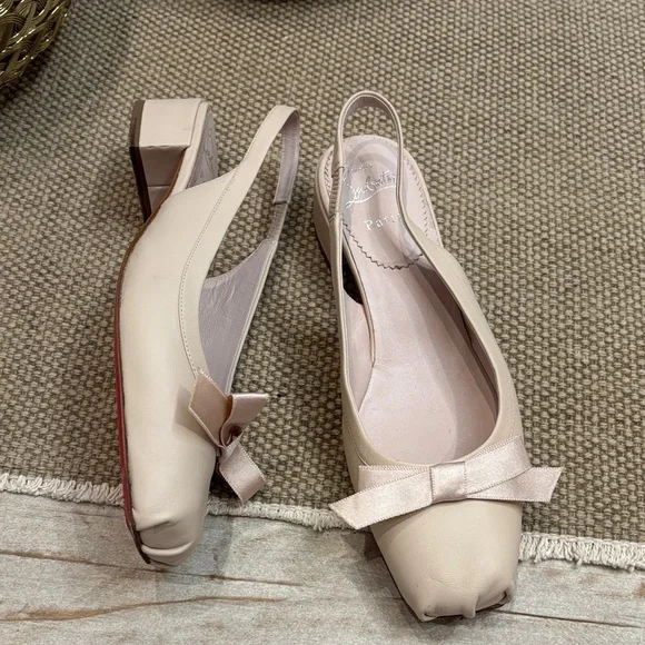 Christian Louboutin Beige Slingback Heels with Red Soles - Picture 4 of 5